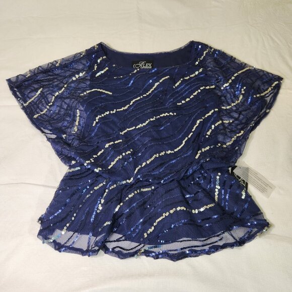Alex Evenings Women's Sequined Short Sleeve Scoop Neck Blue Top Blouse Size S 12 - Picture 7 of 12